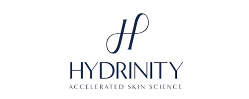 The image features the Hydrinity logo with "H" symbol and the tagline "Accelerated Skin Science" in a clean, modern font style.